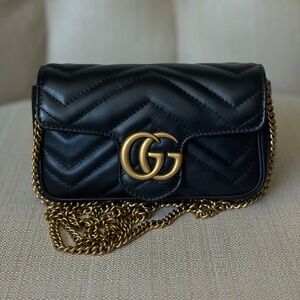 Gucci - Super Mini GG Marmont Shoulder Bag | Black and Gold Hardware
